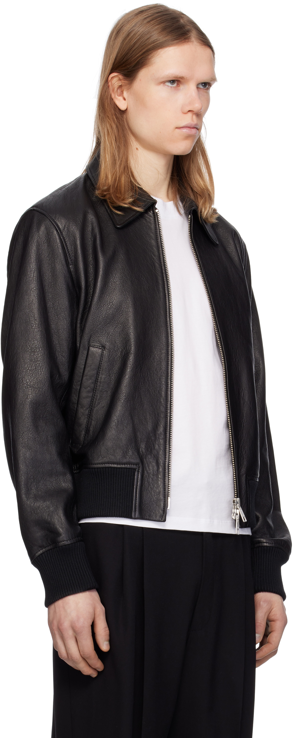 AMI Paris Black Zipped Leather Jacket