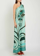 LA Double J Roy Printed Belted Silk Maxi Dress Blue