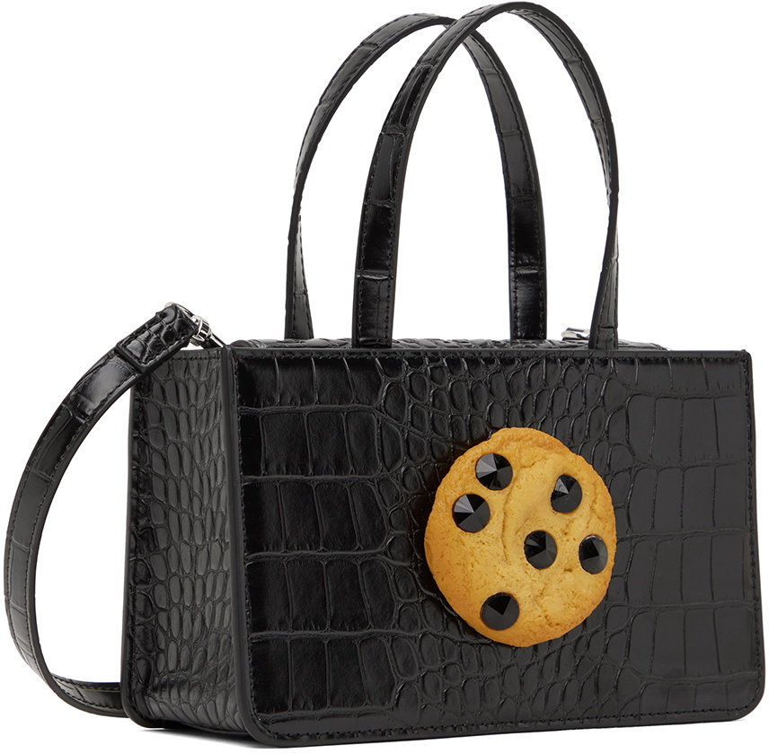 Puppets and Puppets Black Small Faux Croc Jewel Cookie Bag