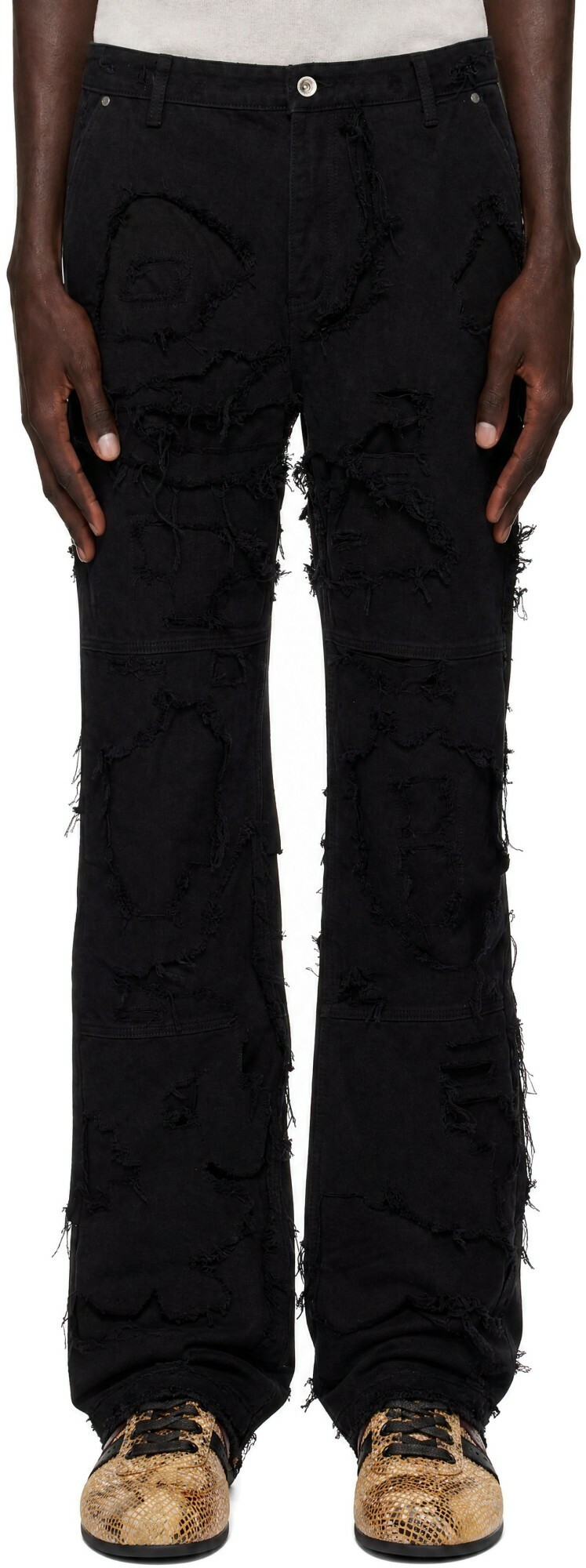 YOKE Black Laser Processed Wide-Leg Buggy Jeans YOKE