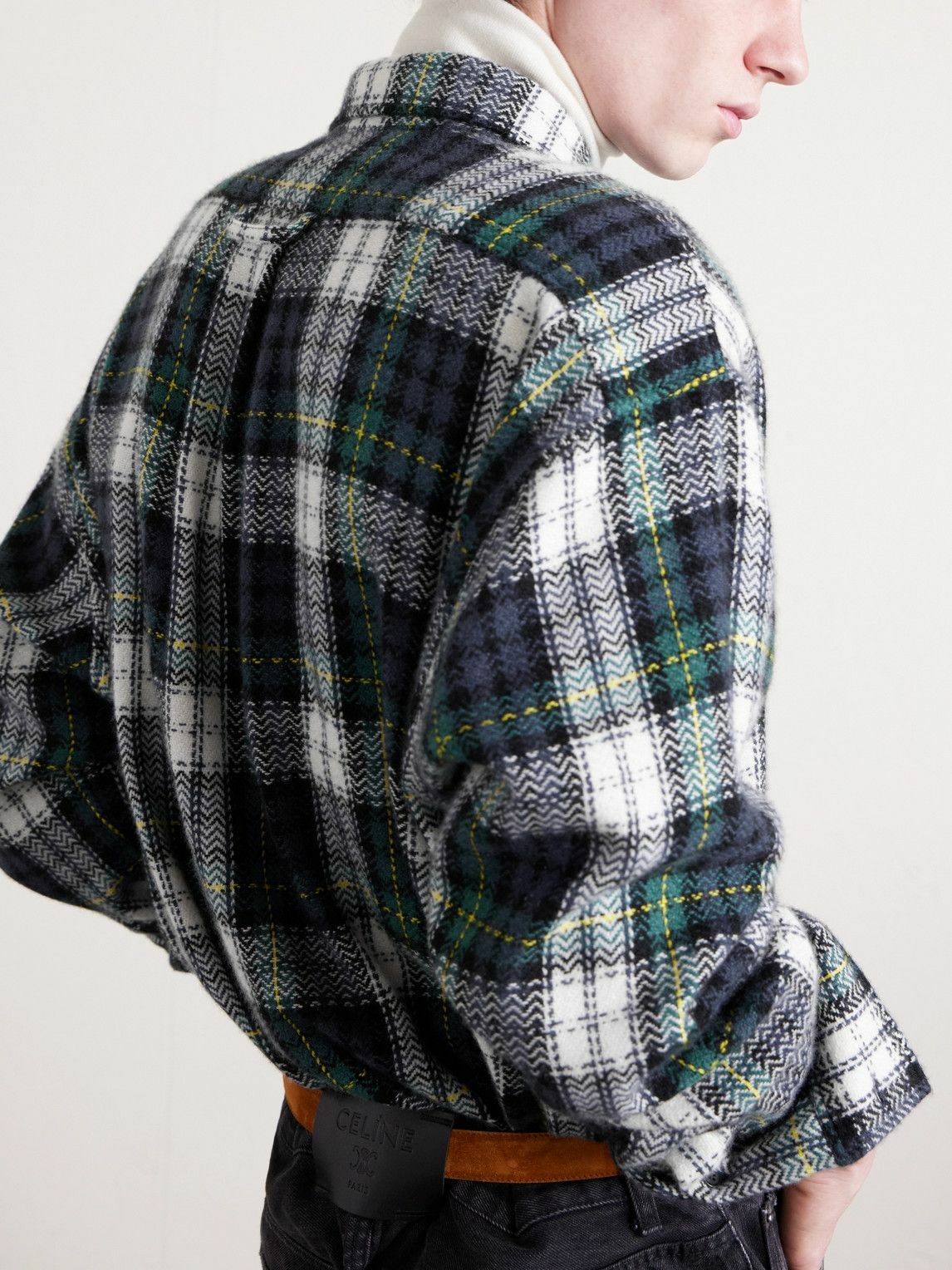 CELINE - Checked Cashmere Overshirt - Blue