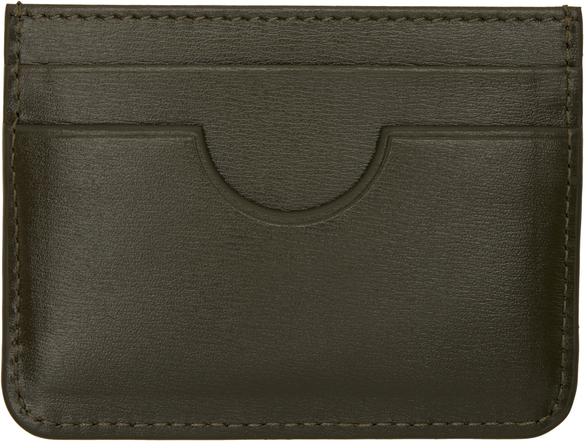 AMI Paris Khaki Leather Ami de Coeur Card Holder