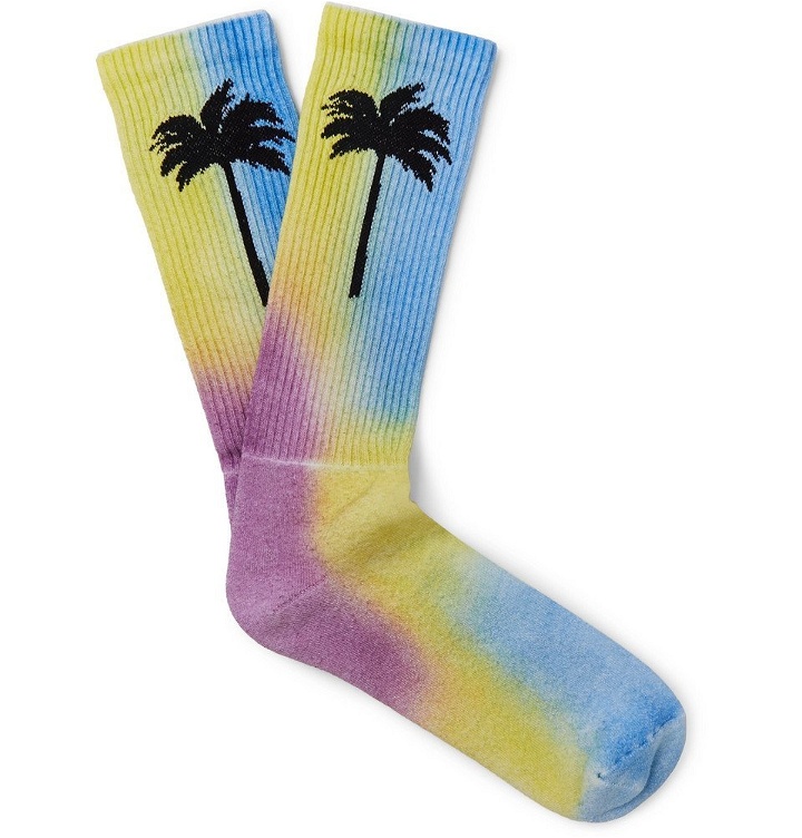 Photo: Palm Angels - Tie-Dyed Intarsia Stretch Cotton-Blend Socks - Multi