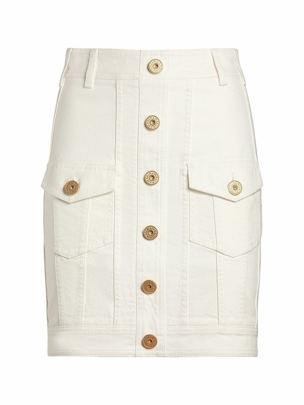 Photo: BALMAIN - Cotton Denim Buttoned Mini Skirt