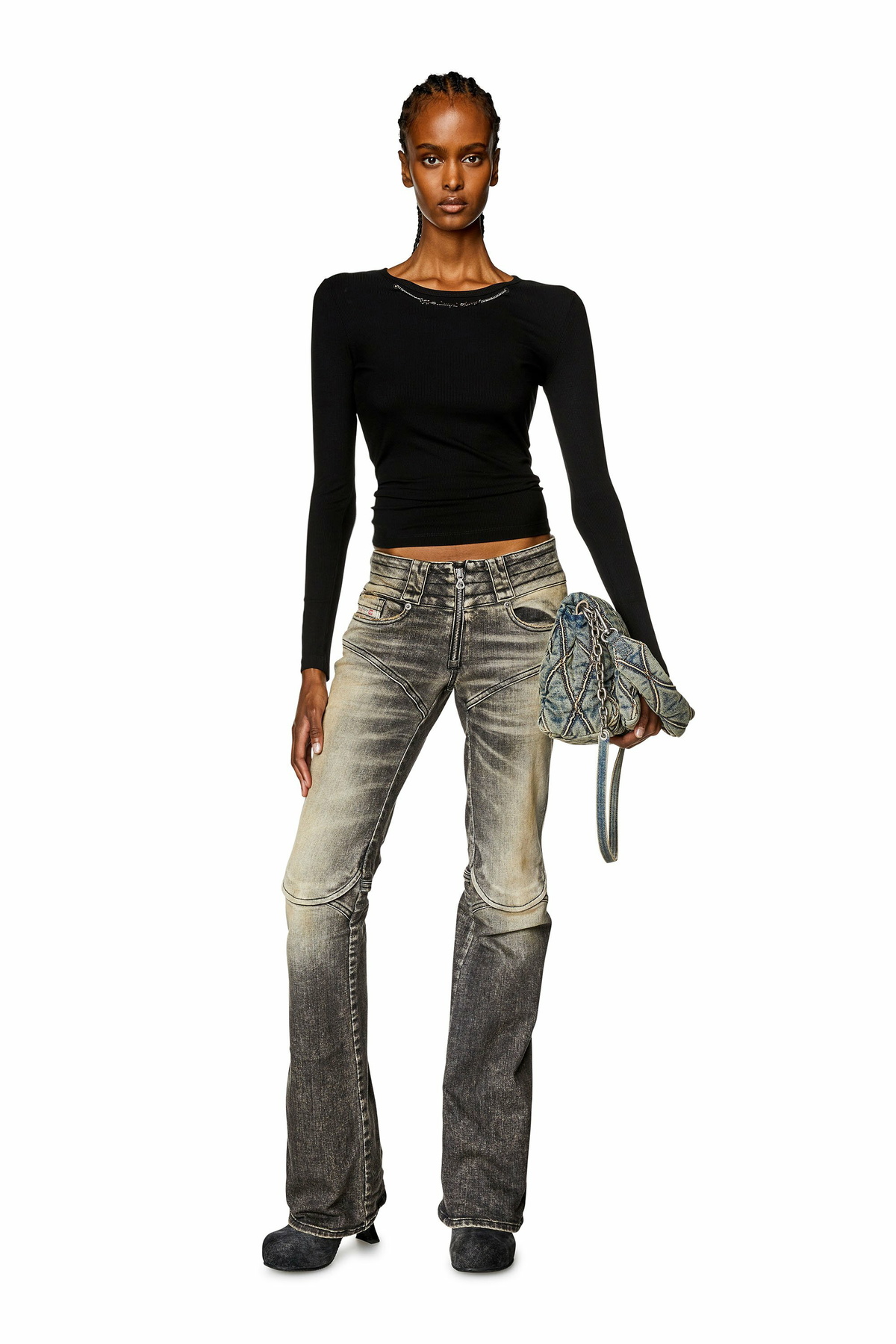 Diesel Long-sleeve top with chain necklace - T-Shirts Womens in Black