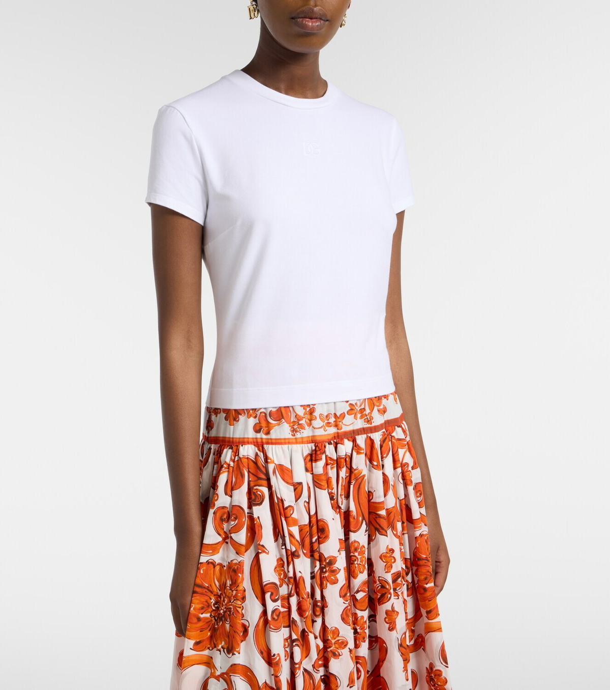 Dolce&Gabbana Embroidered cotton-blend jersey T-shirt