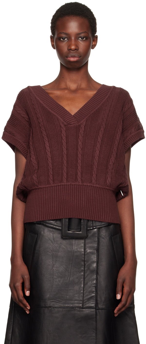 REMAIN Birger Christensen Burgundy Cable-Knit Vest