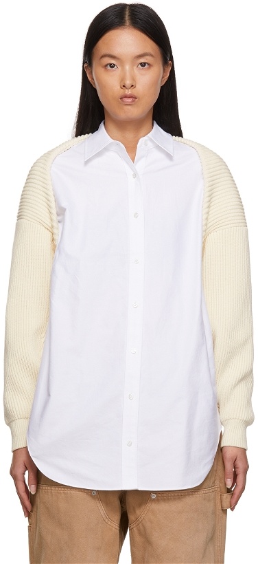 Photo: alexanderwang.t White & Beige Overlay Oxford Shirt & Knit Shrug Sweater