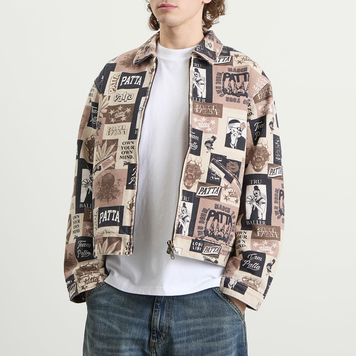 Patta Men's Collage Insulated Canvas Jacket in Beige