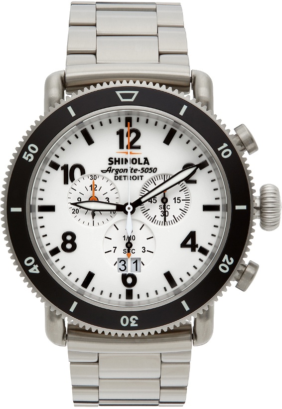Photo: Shinola Silver Runwell Sport Chronograph 'The White Hurricane' 48 mm Watch