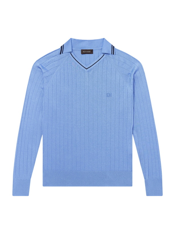 Photo: Wales Bonner - Roots Logo-Embroidered Knitted Polo Shirt - Blue