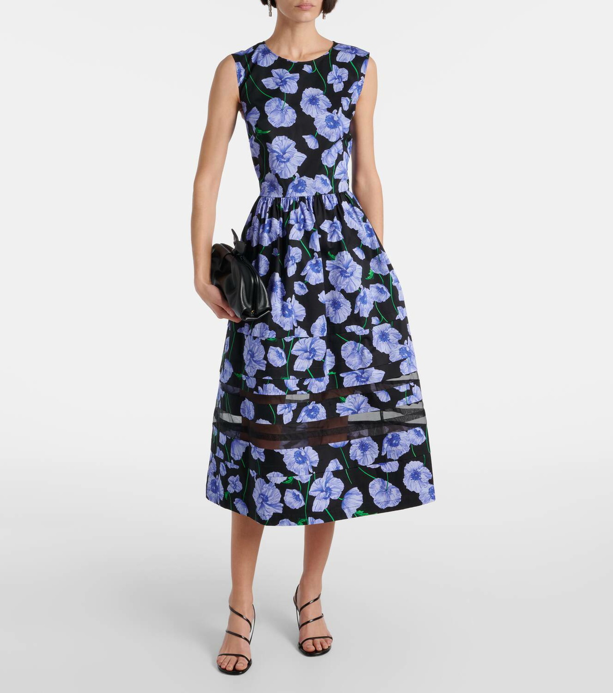 Carolina Herrera Floral belted cotton-blend midi dress