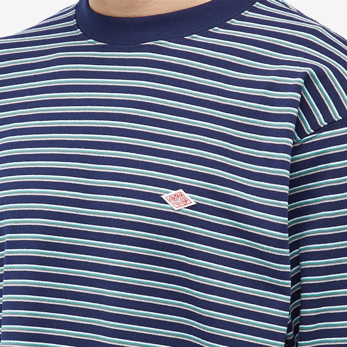 Danton Men's Long Sleeve Stripe Logo T-Shirt in Navy/Green Danton