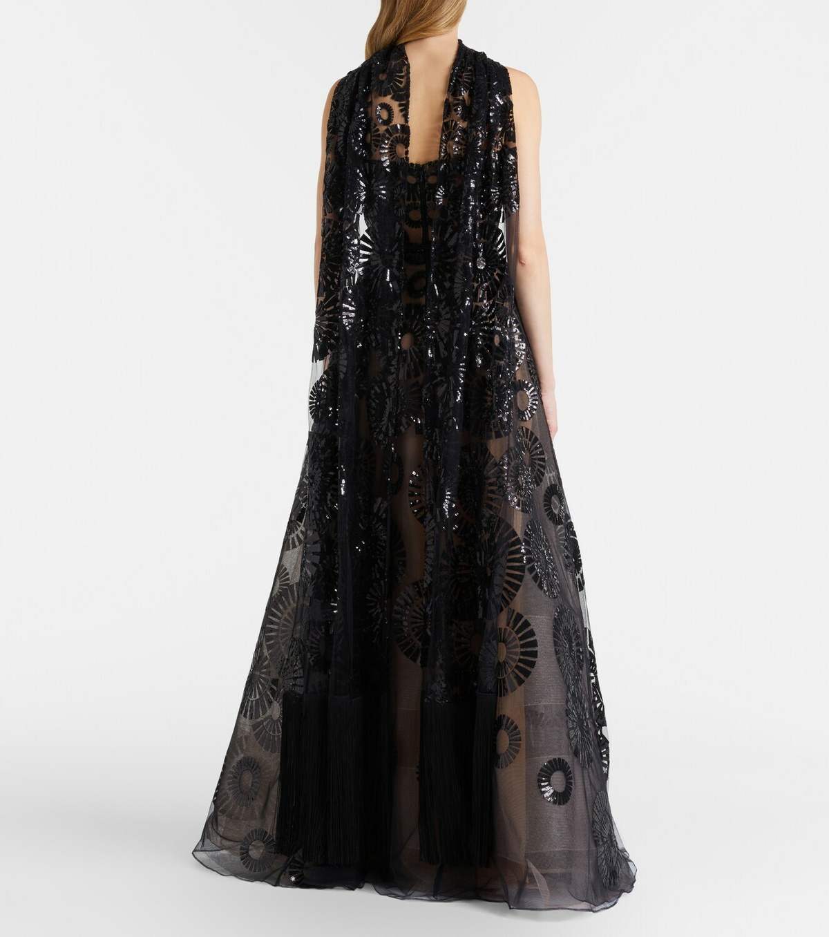 Elie Saab Scarf-detail sequined tulle gown