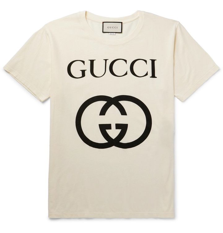 Photo: Gucci - Logo-Print Cotton-Jersey T-Shirt - Neutrals