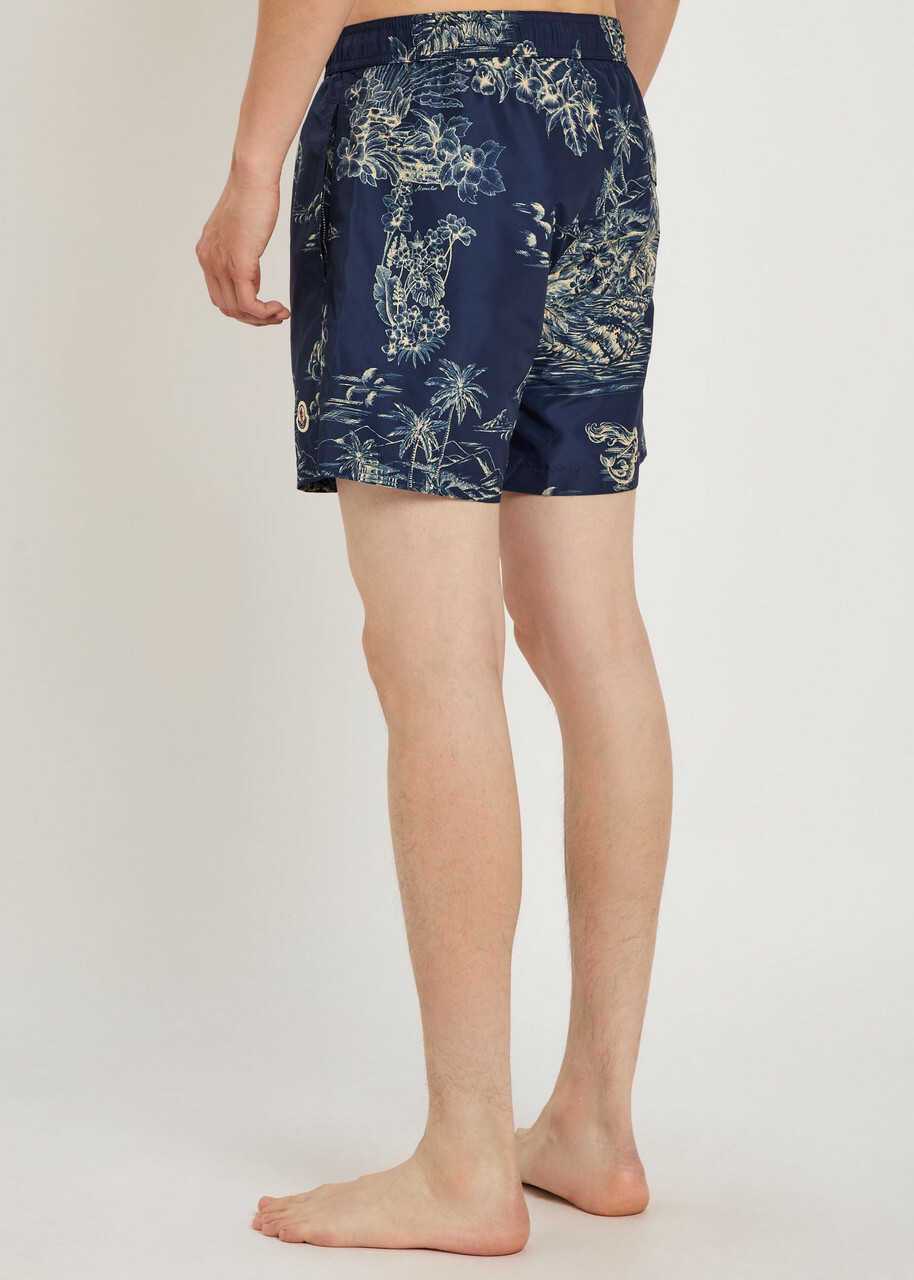 Moncler Floral-print Nylon Swim Shorts Navy
