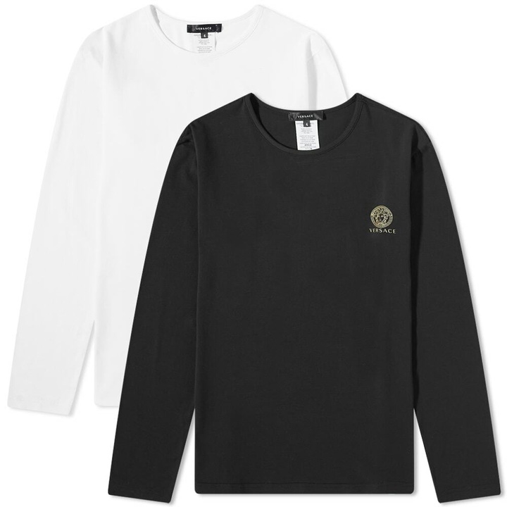 Photo: Versace Men's Long Sleeve Medusa Head Cotton Stretch T-Shirt - 2 Pack in Black/White