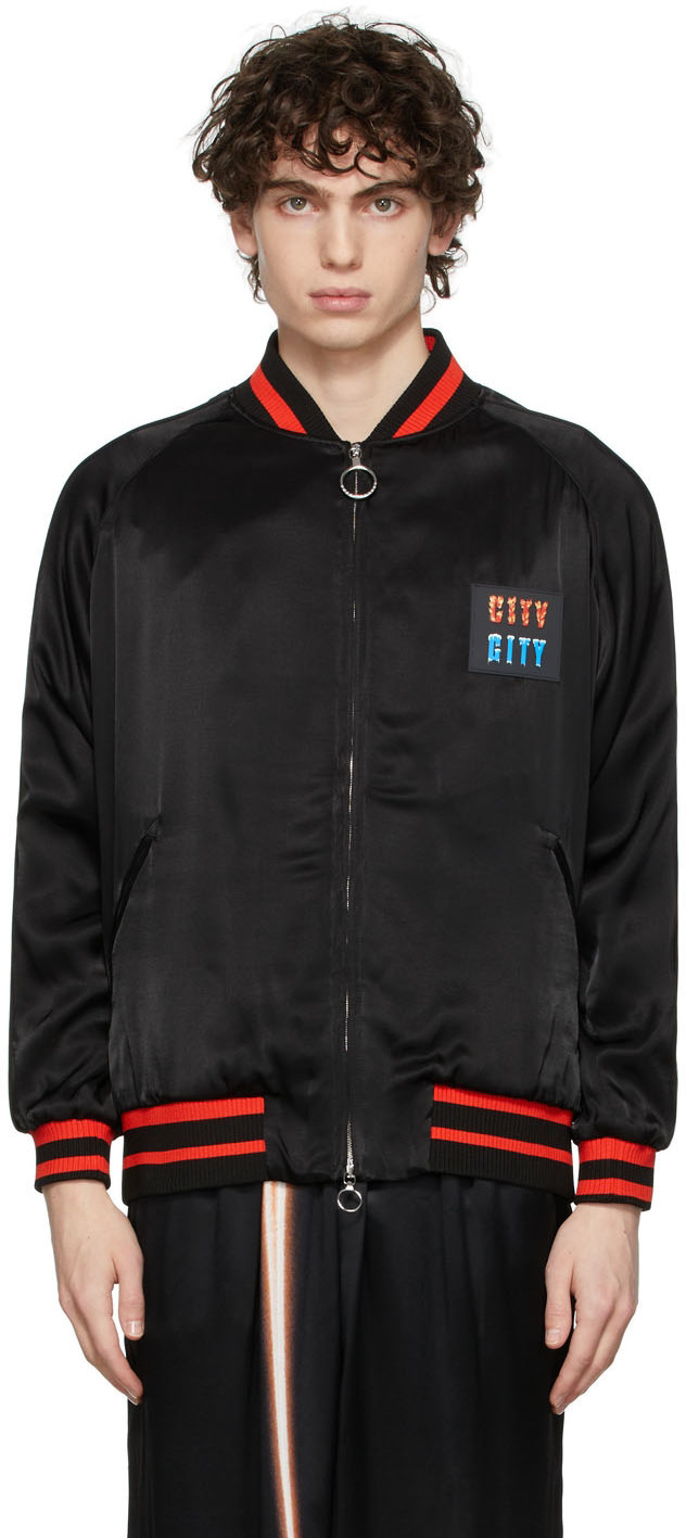 Paco Rabanne Black Satin City Bomber Jacket
