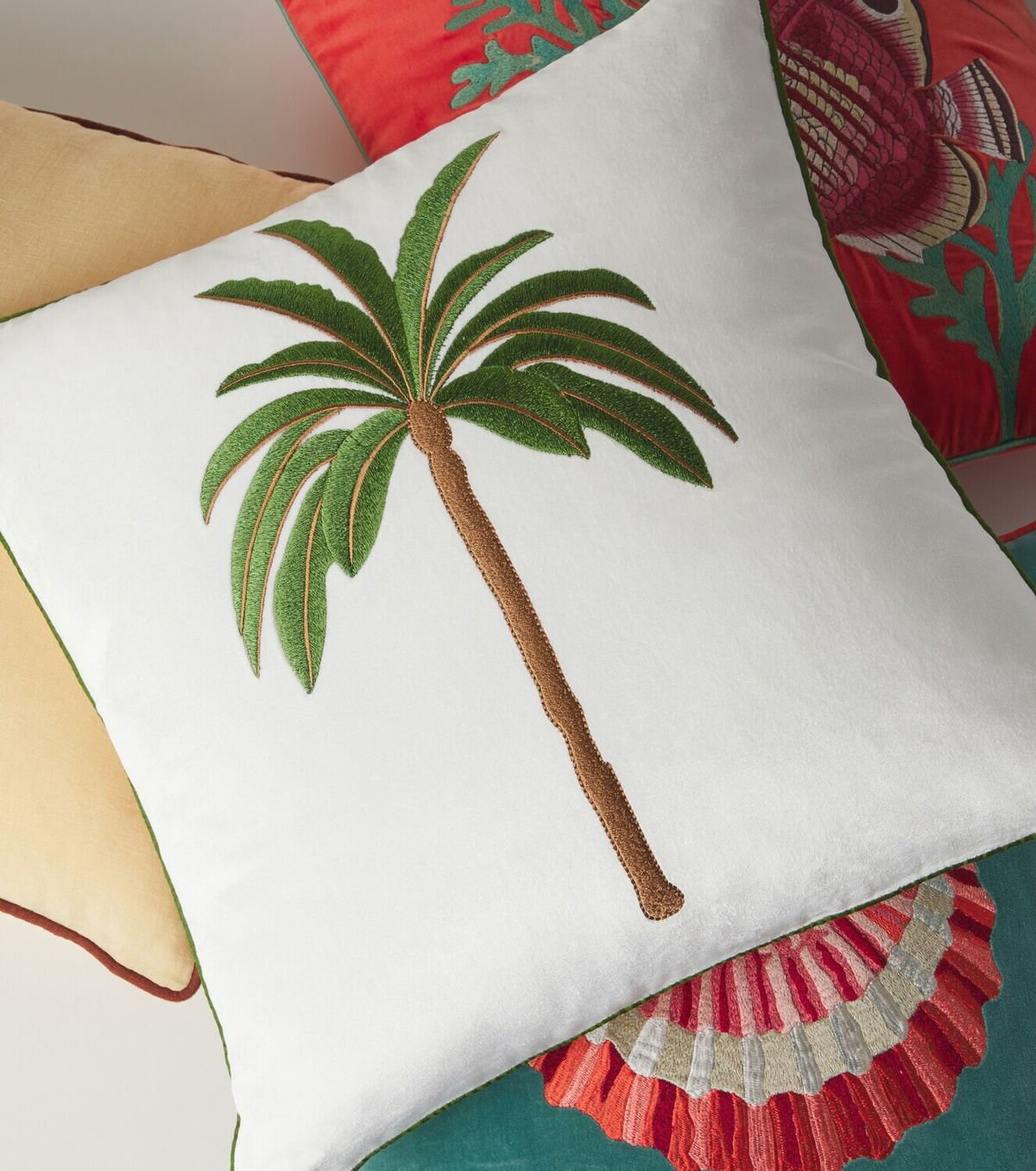 Les-Ottomans Embroidered cotton velvet cushion