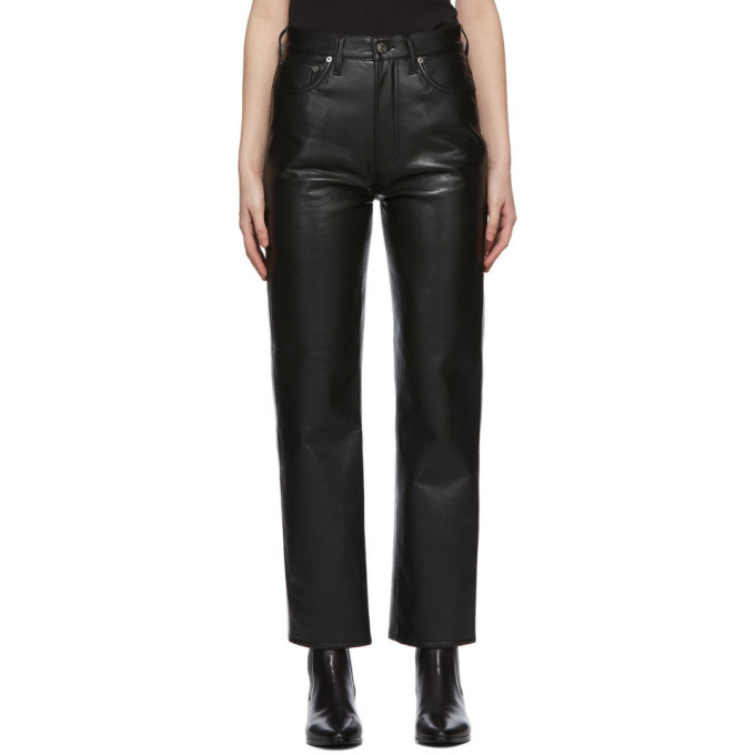 Black 90s Pinch recycled-leather trousers, Agolde