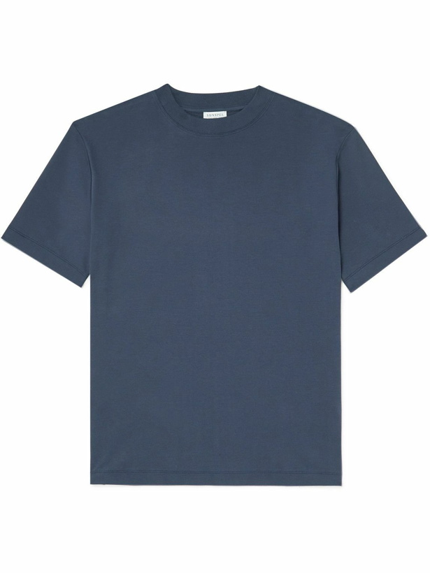 Photo: Sunspel - Brushed Cotton-Jersey Mock-Neck T-Shirt - Blue