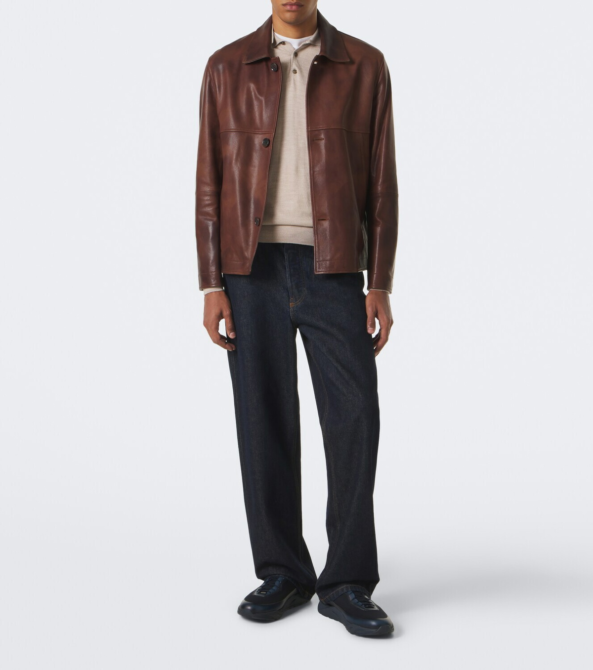 Santoni Leather-trimmed knitted sneakers