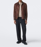 Santoni Leather-trimmed knitted sneakers