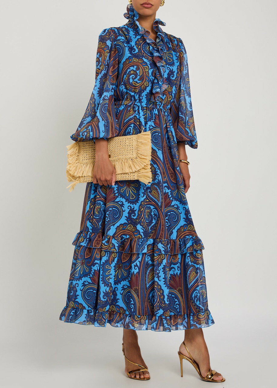 Etro Paisley-print Ruffled Chiffon Maxi Dress Multicoloured