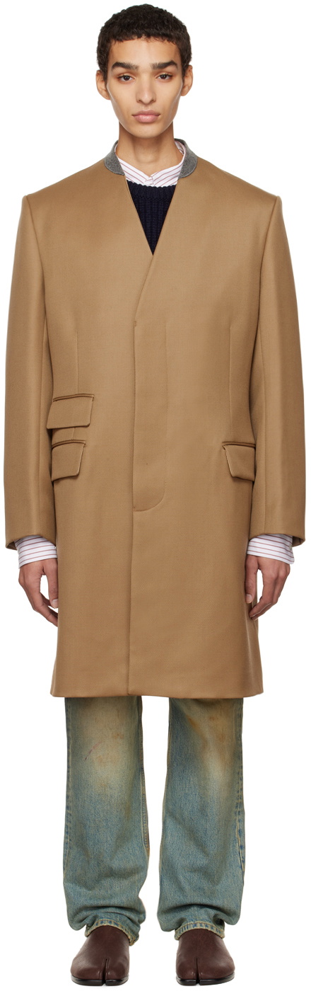 Maison Margiela Tan Collarless Coat Maison Margiela