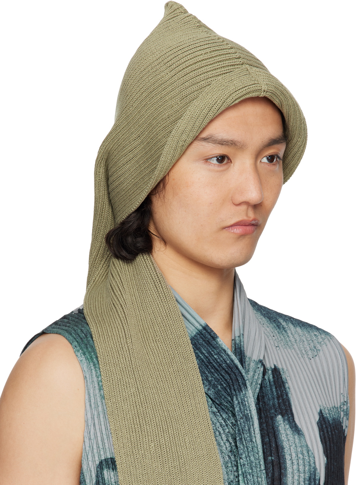 BEANIE SCARF HOMME PLISSÉ ISSEY MIYAKE HOMME PLISSÉ ISSEY MIYAKE: Khaki Beanie Scarf | SSENSE
