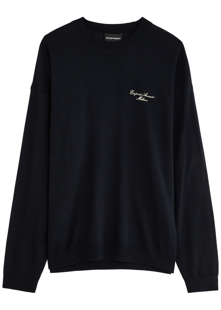 Emporio Armani Logo-embroidered Wool Jumper Navy