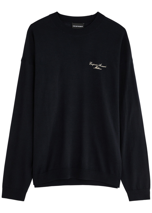 Photo: Emporio Armani Logo-embroidered Wool Jumper Navy