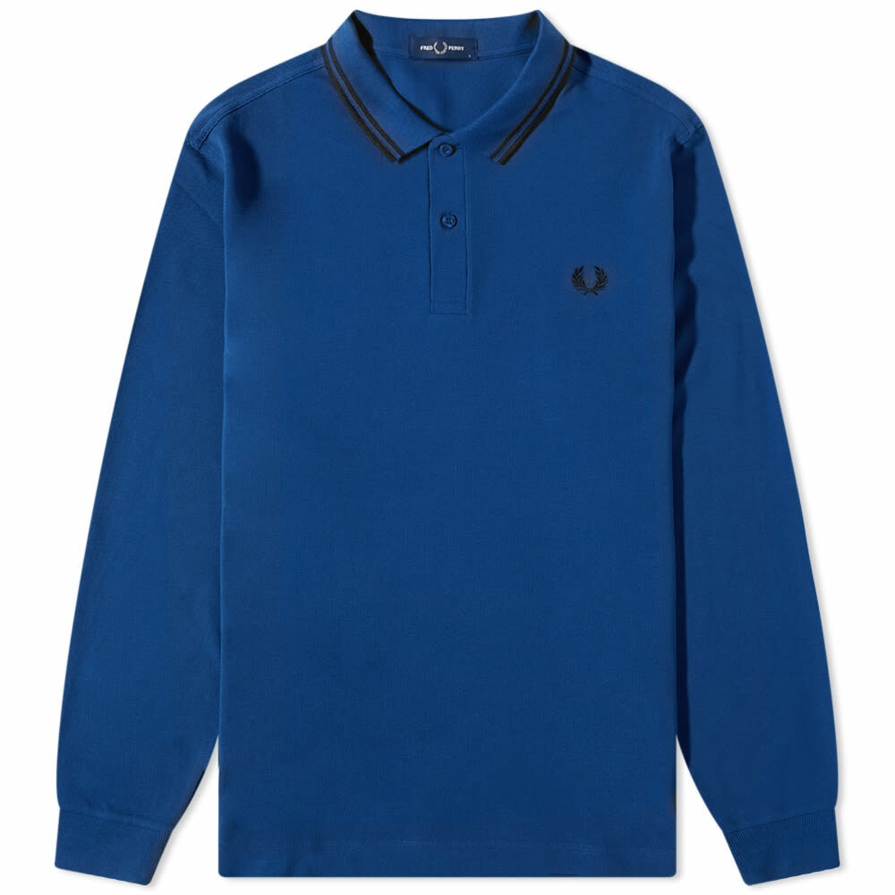Fred Perry Men's Long Sleeve Twin Tipped Polo Shirt in Shaded Cobalt ...