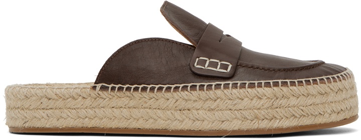 Photo: JW Anderson Brown Leather Loafer Mule Espadrilles