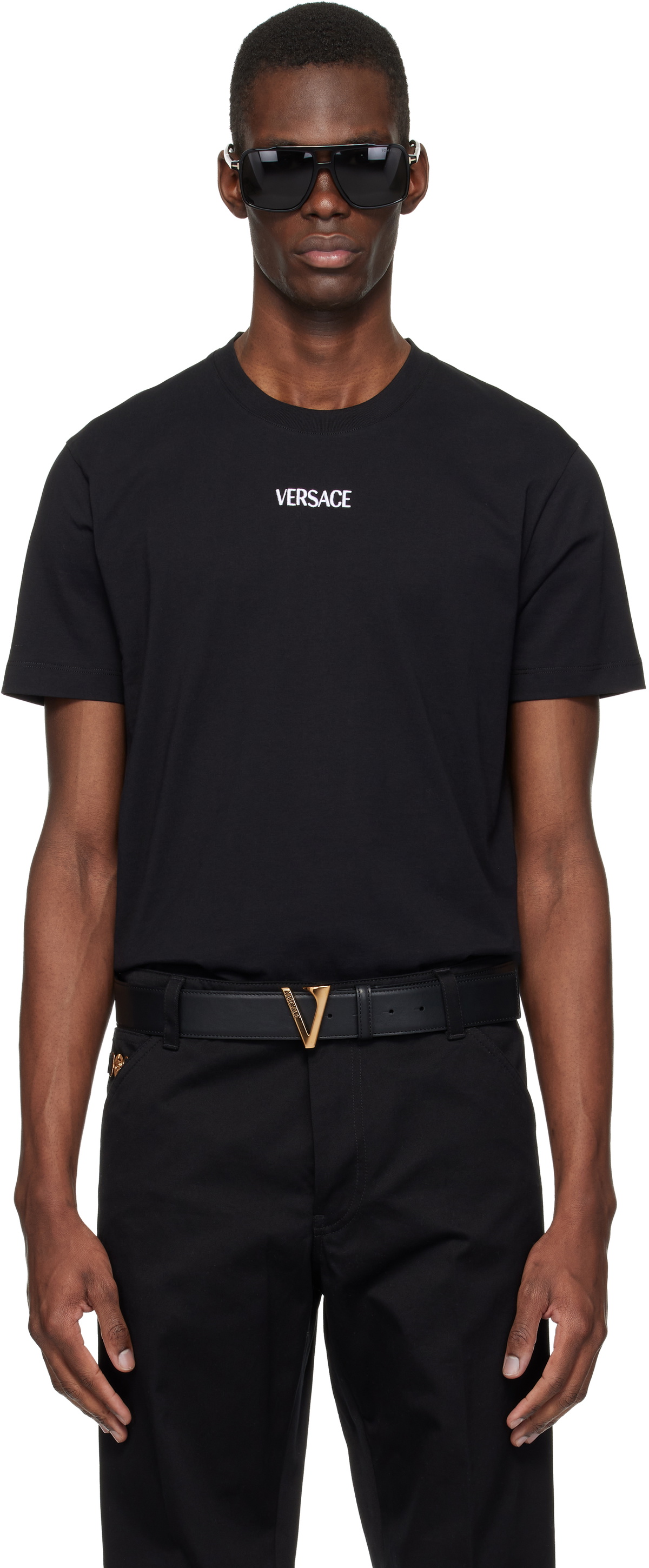【新品タグ付き】VERSACE セーフティピン ロゴ　Ｔシャツ　黒 Buy Versace Safety Pin Logo T-Shirt 'Black' - 1004162 1A04550
