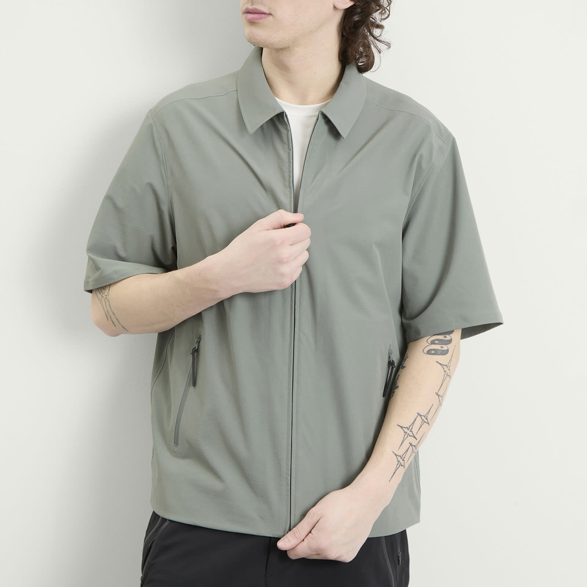 Hiking Patrol Men's Edge LT Softshell Technical Short Sleeve Shirt in Pine Mist