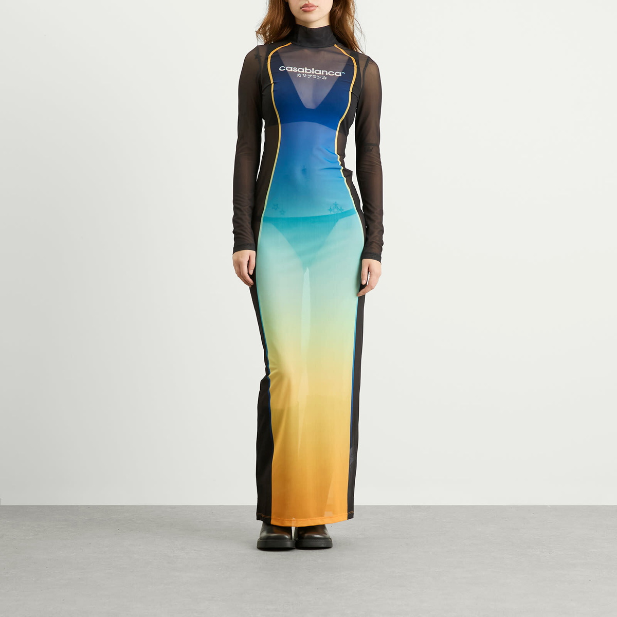 Casablanca Women's Mesh Printed Gradient Maxi Dress in Multi