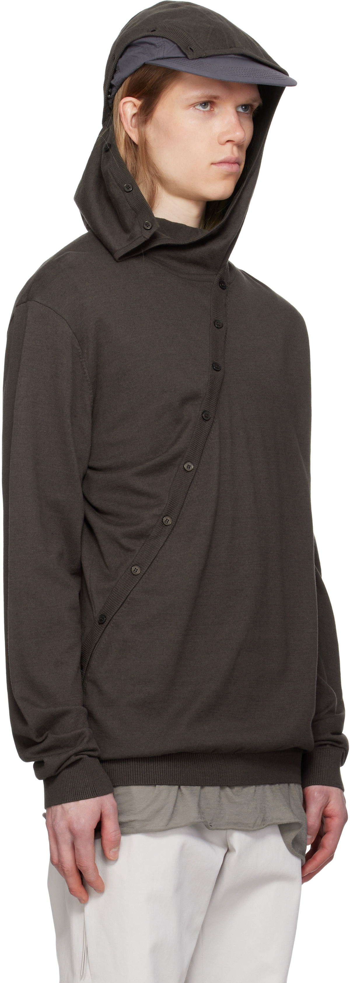 POST ARCHIVE FACTION (PAF) Brown 8.0 Knit Center Hoodie Post