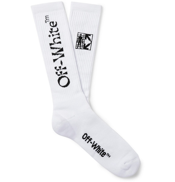 Photo: Off-White - Logo-Intarsia Cotton-Blend Socks - White