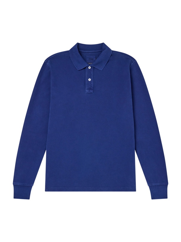 Photo: Drake's - Indigo-Dyed Cotton-Piqué Polo Shirt - Blue