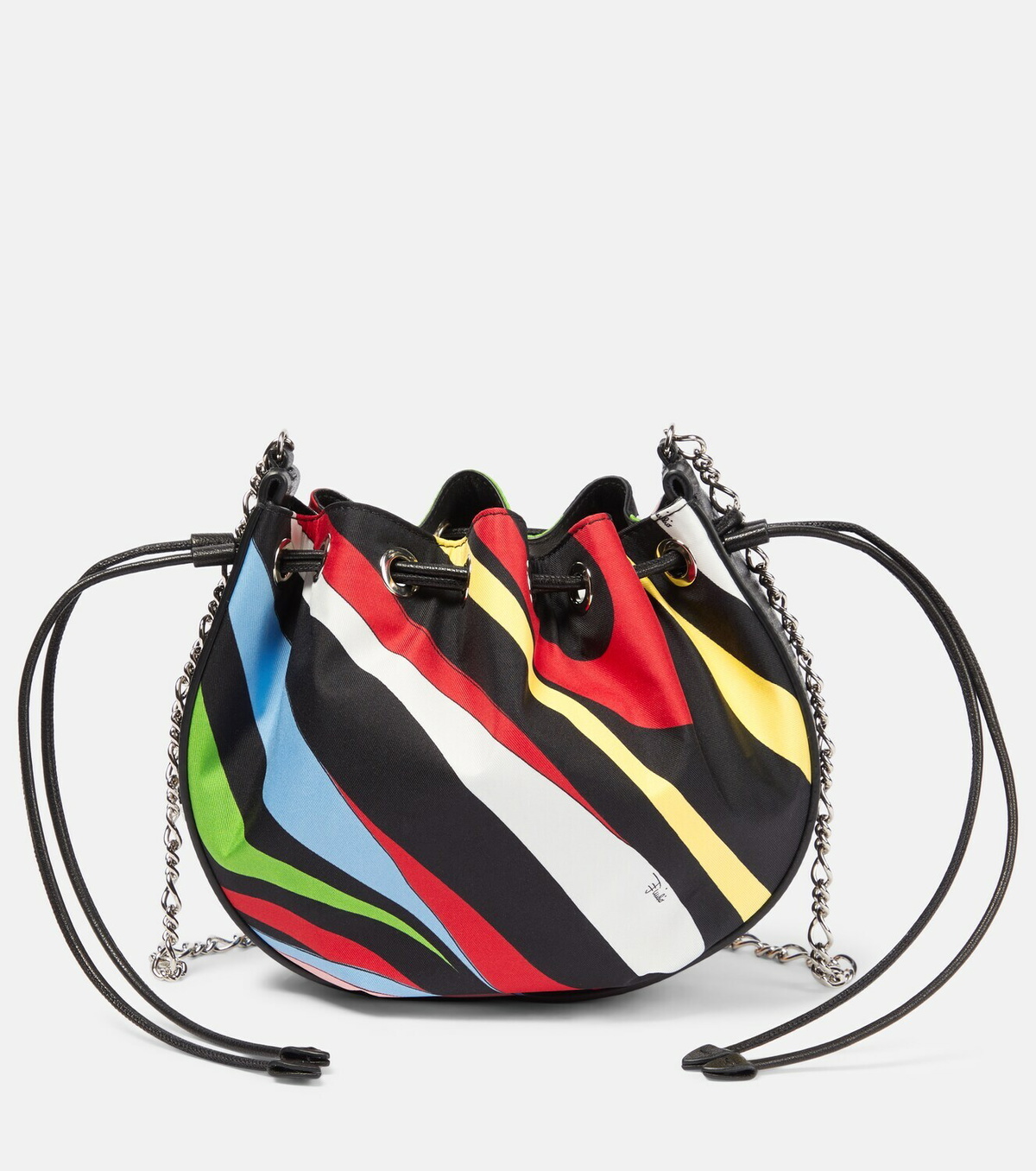 EMILIO PUCCI Pouch Vanity Handbag Nylon Leather Blue White