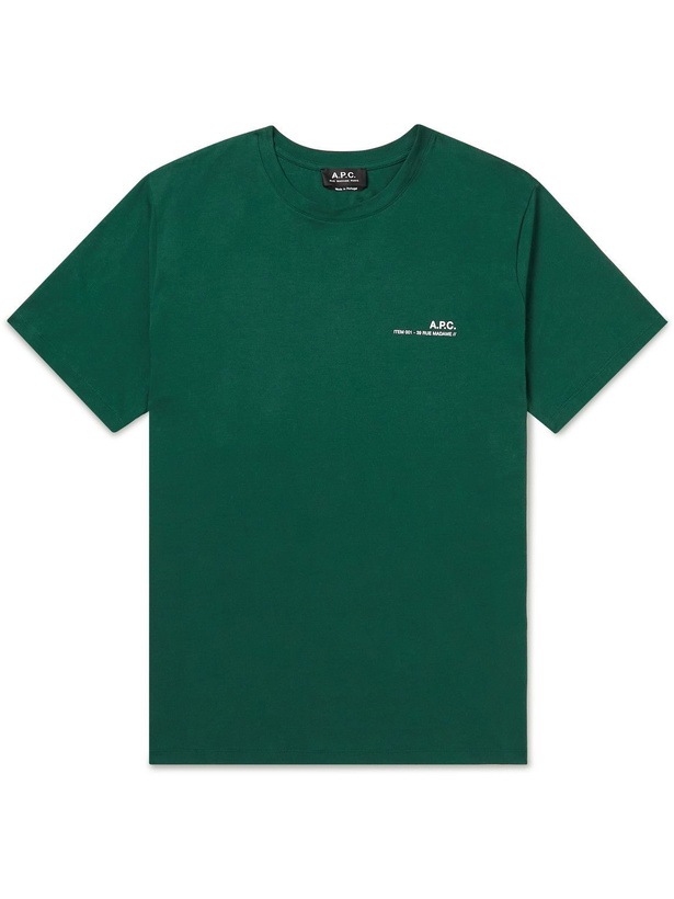 Photo: A.P.C. - Logo-Print Cotton-Jersey T-Shirt - Green