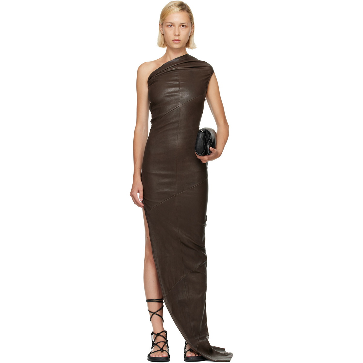 Rick Owens Brown Athena Leather Maxi Dress