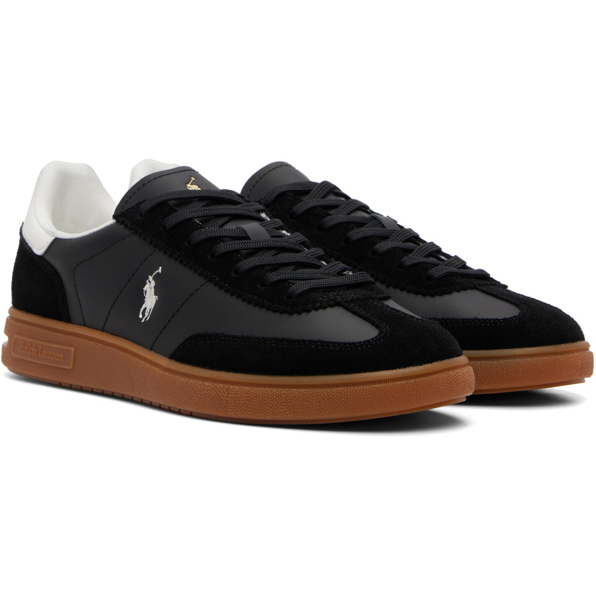 Polo Ralph Lauren Black Bedford Leather-Suede Sneakers
