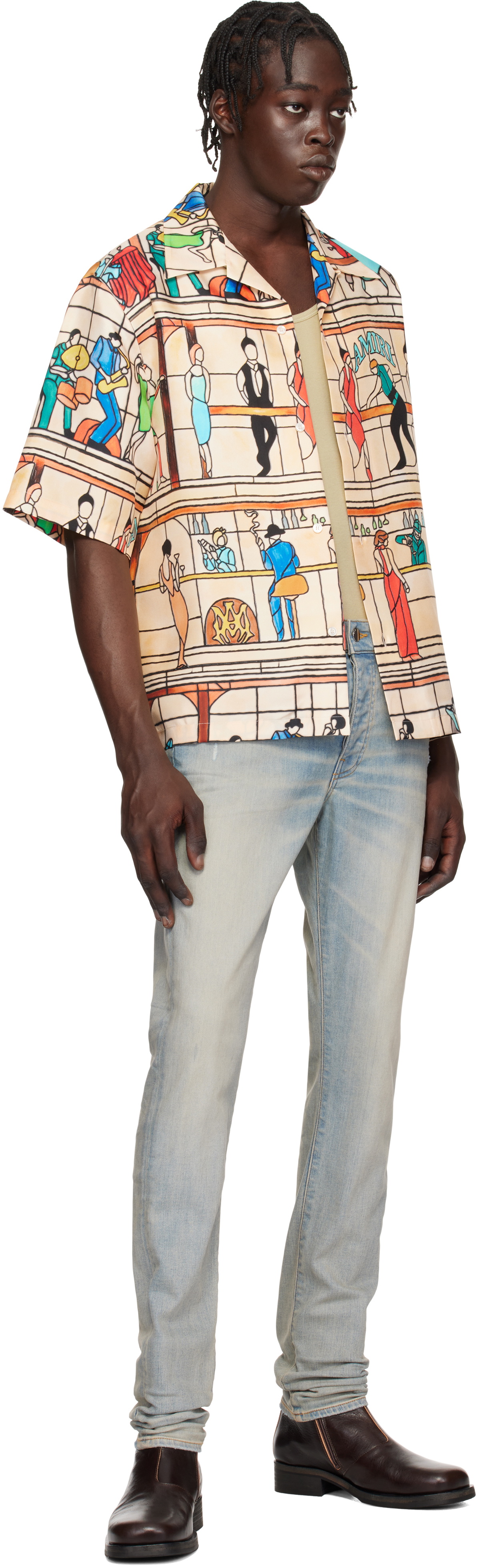 AMIRI Beige 'Amiri' Pool Hall Bowling Shirt