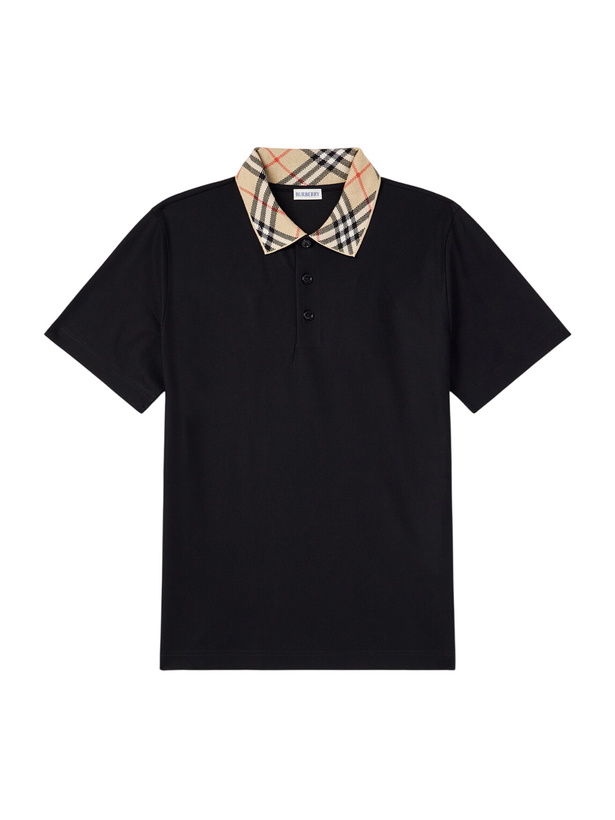 Photo: Burberry - Checked Cotton-Piqué Polo Shirt - Black