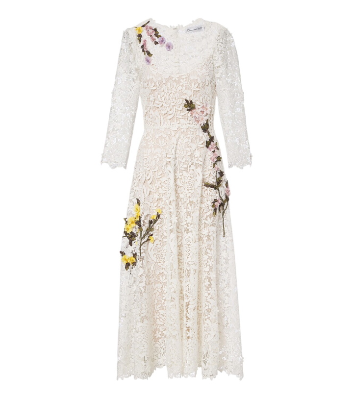Photo: Oscar de la Renta Floral-appliqué guipure lace midi dress