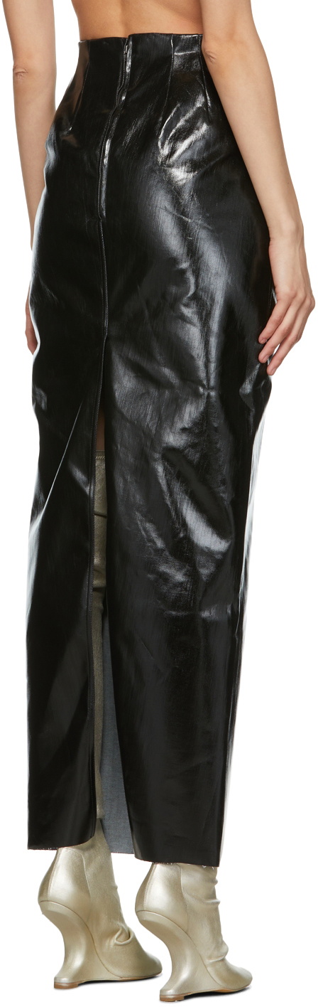 Rick Owens Black Denim Lacquered AI Pillar Skirt Rick Owens