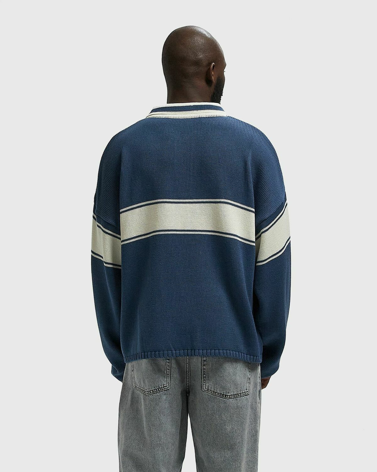 Rough. KNITTED RUGBY LONGSLEEVE Blue Mens Longsleefe