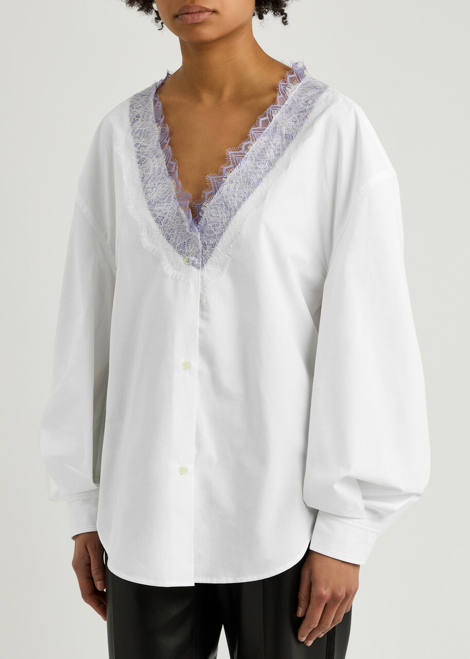 JW Anderson Lace-trimmed Cotton-poplin Shirt White JW Anderson display picture 2